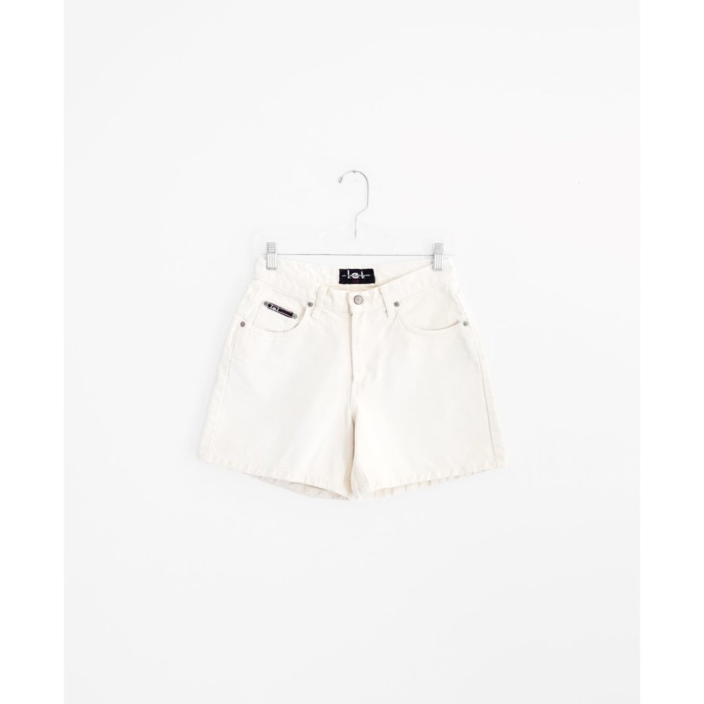 Vintage 90s Y2K l.e.i. Off White Denim High Waist Relaxed Jean Shorts 5 26 27 28 - Picture 3 of 6